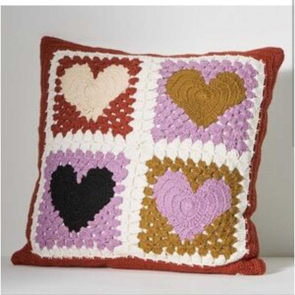 Anthropologie Cotton Crochet Heart Pillow NEW